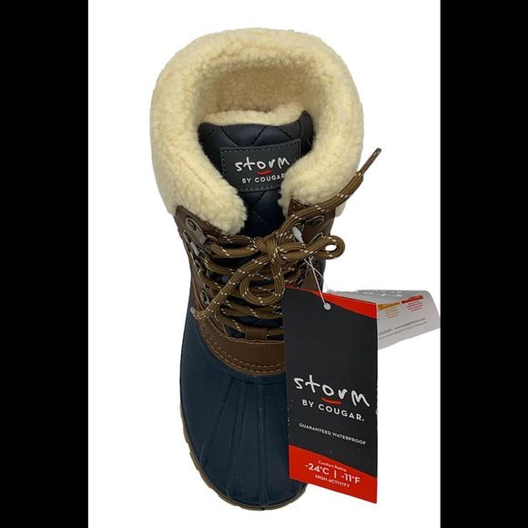 Cougar Waterproof Lace Up Winter Boots Carlisle Navy Dark Tan - Wide - Picture 2 of 3